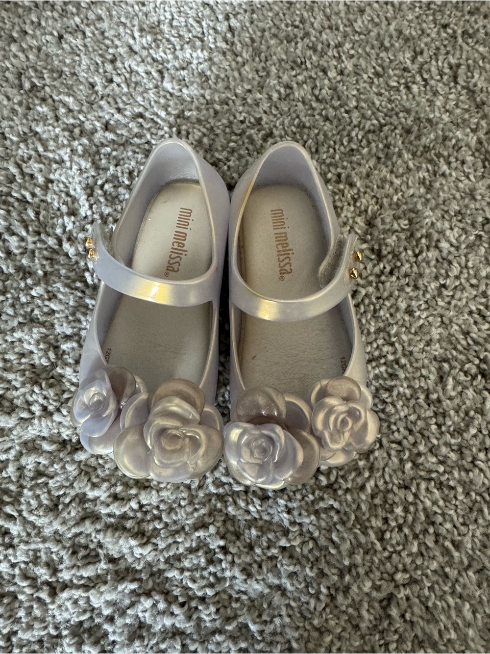 Mini Melissa Pearl-Effect Lavender Jelly Mary Janes with Flower Appliqués